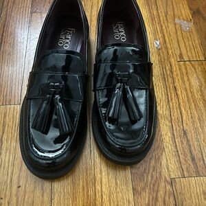 Franco Sarto Glossy Black Tassel Loafers